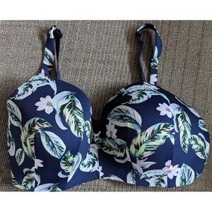 CACIQUE Size 42DDD T Shirt Bra Plus Lightly Lined No-Wire Navy Blue Floral Print